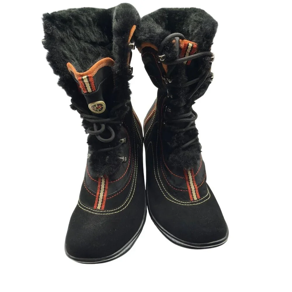 J-41 Pacific Black Fur-Lined Lace-Up Mid-Calf Winter Boots Women's size 6